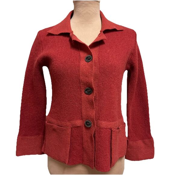 Beyond Threads Women Brick Red Alpaca Wool Size M Cardigan Sweater Peru *READ* - Picture 1 of 13